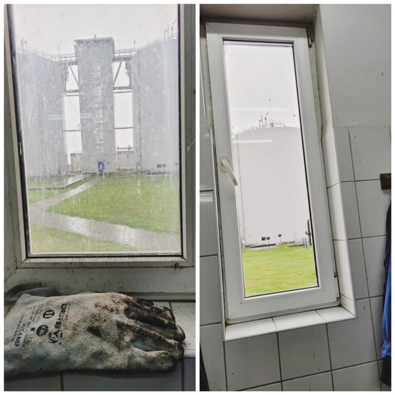 zdjęcie przed i po wykonaniu usługi mycia okien